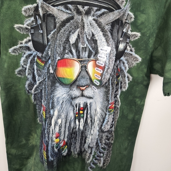 NWT The Mountain Rasta Cat Dreadlock Reggae Green Tie Dye Short Sleeve T Shirt - Picture 2 of 4